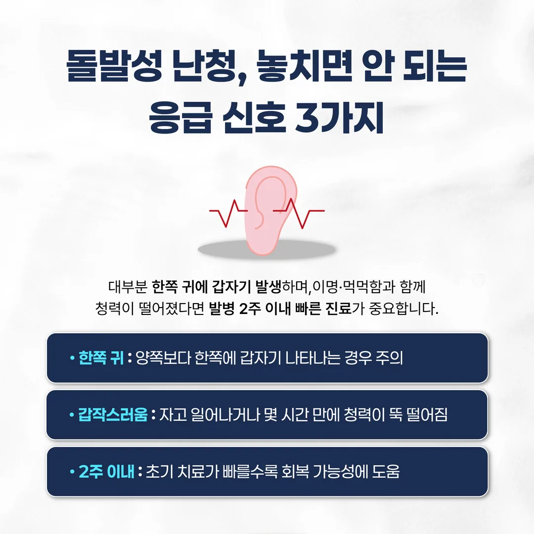 돌발성 난청 응급 신호 세 가지를 정리한 체크리스트