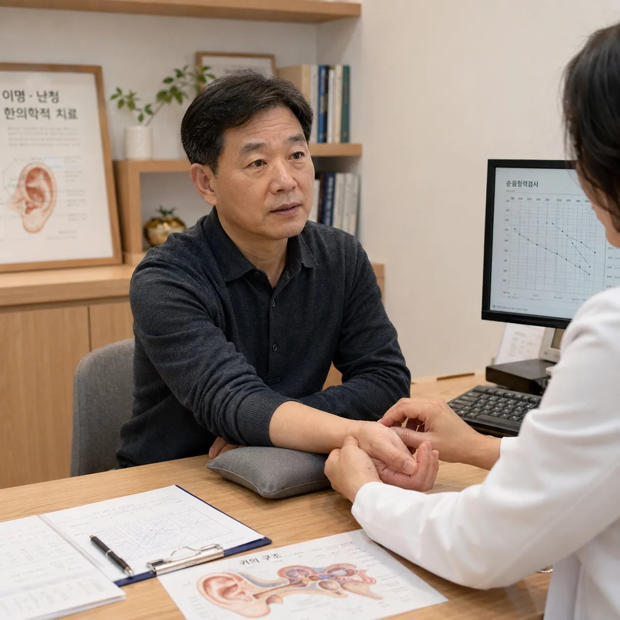 산본중심한의원 이명·난청 클리닉 진료 상담 장면