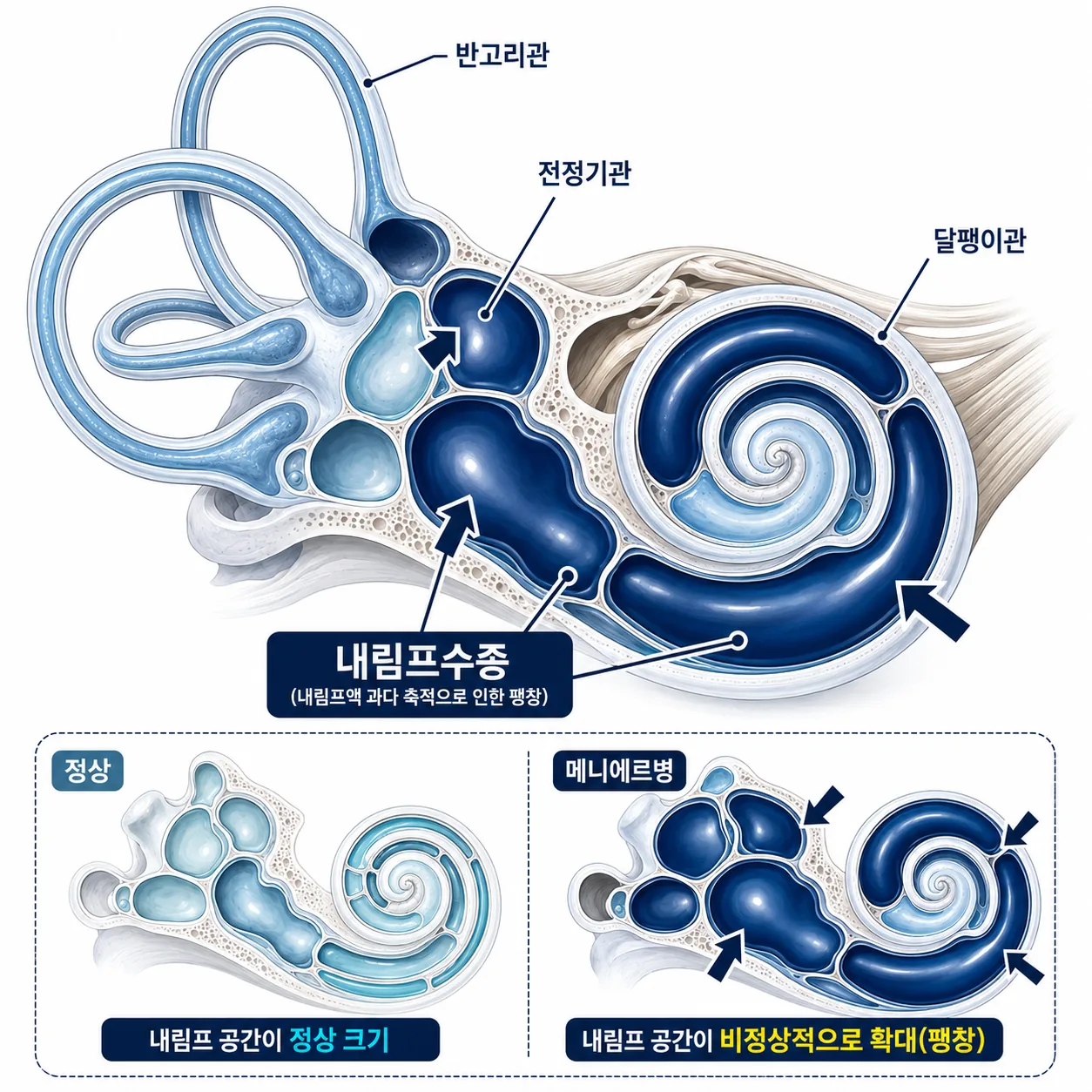 메니에르병 내림프수종 내이 구조 일러스트