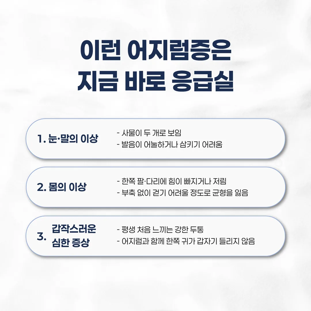 중추성 어지럼증 위험신호 시 응급실 이송