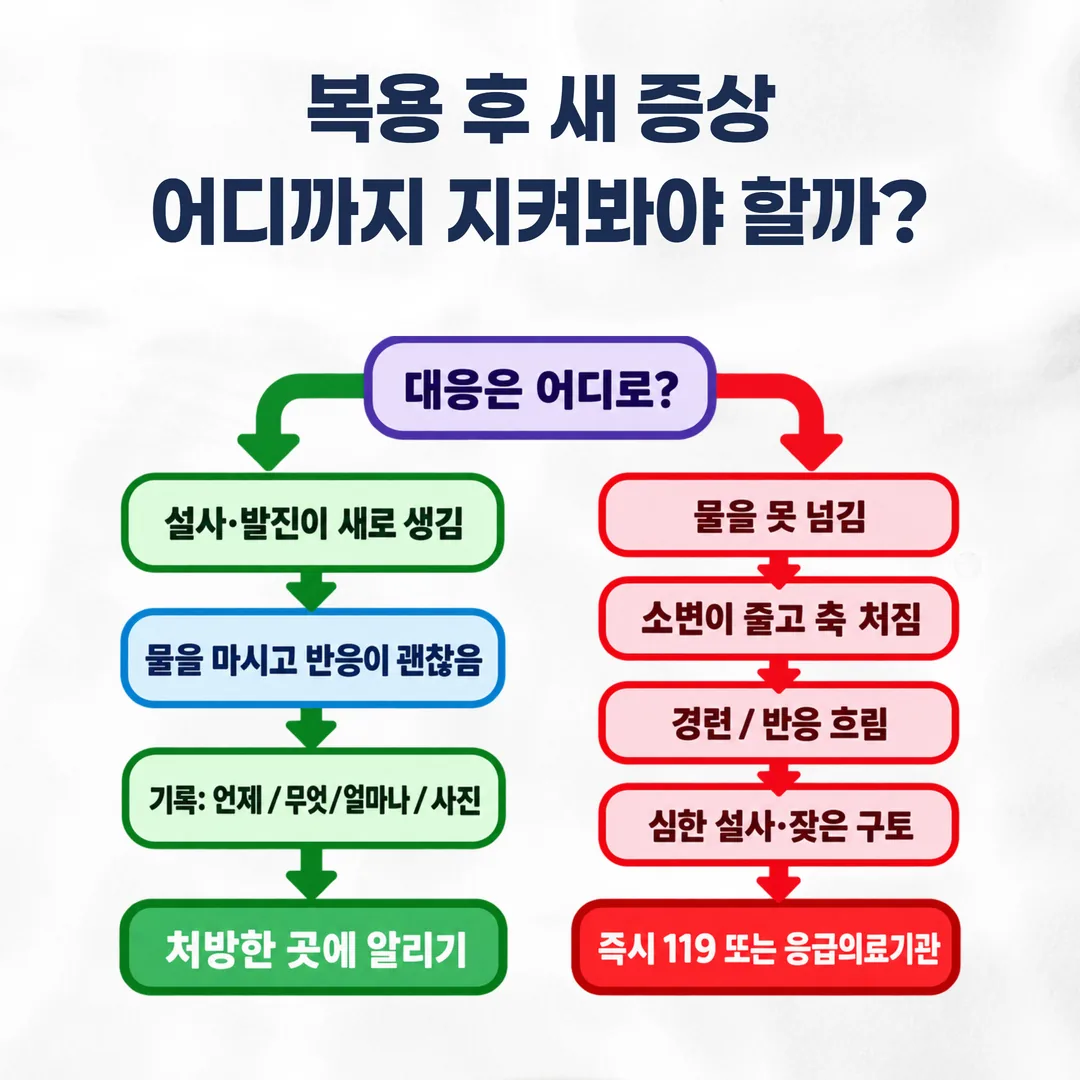 복용 후 반응의 대응 갈림 도표